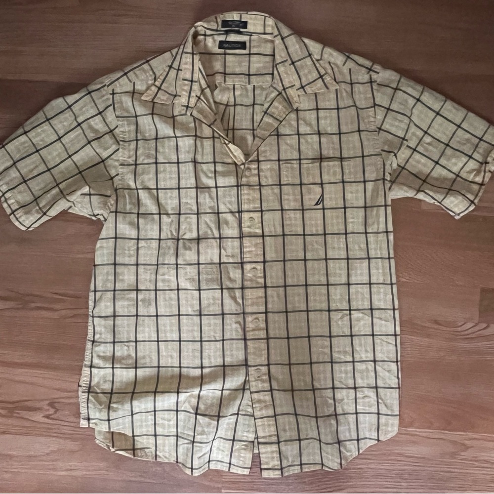 Nautica Shirt Men’s Size XL Plaid Button Down Classic Short Sleeve Yellow Black